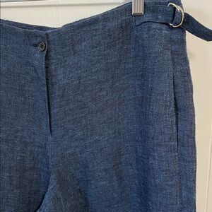 Charles Nolan New York Blue Linen Lined Wide Leg Trouser Side Cinch Pants 8